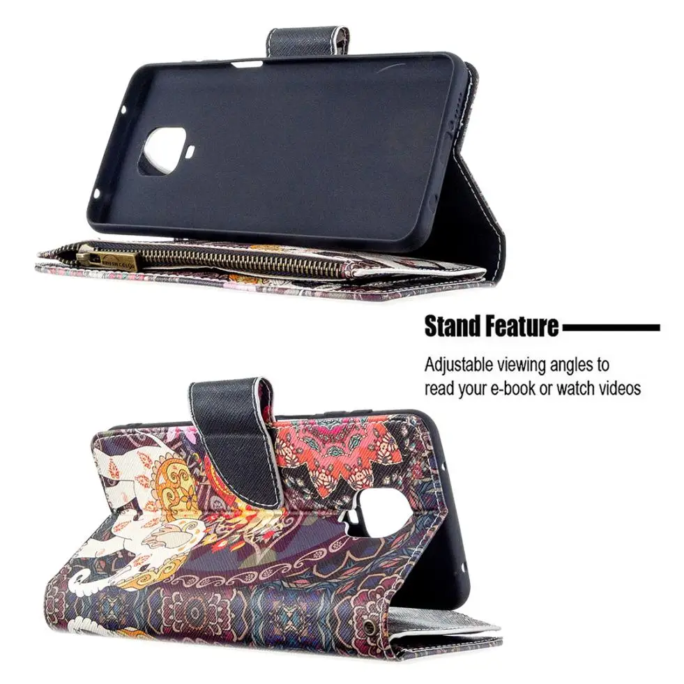 for xiaomi redmi note 11 10s 9 9s 8t 8 10 pro max plus painted pattern leather case zipper wallet bag card holder phone cover free global shipping