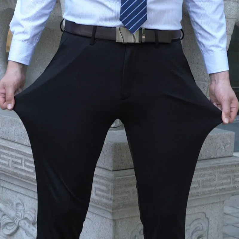 Супер эластичные Костюмные брюки мужские облегающие повседневные с флисовой