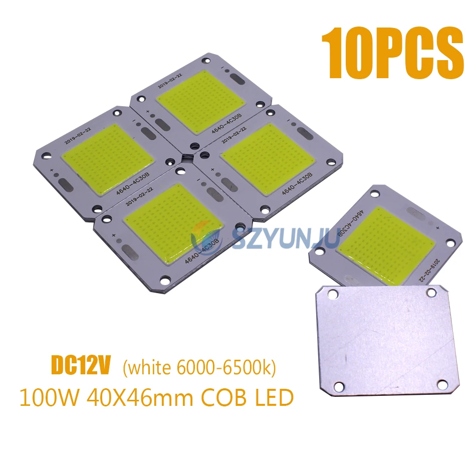 

100W 40x46mm COB LED Chip Pure white 6000-6500K 100LM/W LED DC12V 7A Chip Source for Flood Light Free shipping 10PCS
