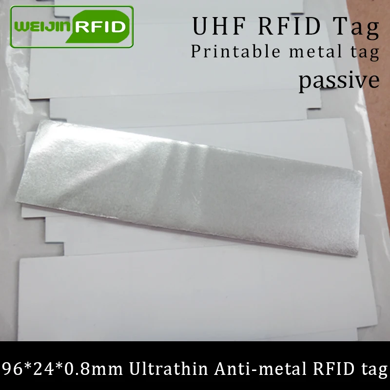 UHF RFID ультратонкая антиметаллическая бирка 915 МГц 868 м EPC Gen2 fixed фиксированные средства 96*24*0,8 мм для печати Пассивная RFID PET этикетка
