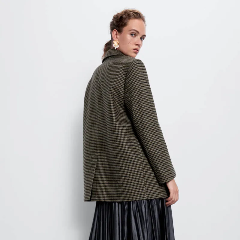 Женское шерстяное пальто осенне-зимний брендовый свободный клетчатый