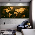 Винтажная Золотая карта мира, постер, HD печатная винтажная карта на холсте, Настенная картина для дома, гостиной, декоративная живопись