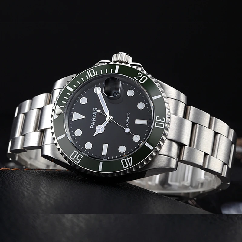 Механические Автоматические Мужские стальные часы Parnis 40 мм керамические для