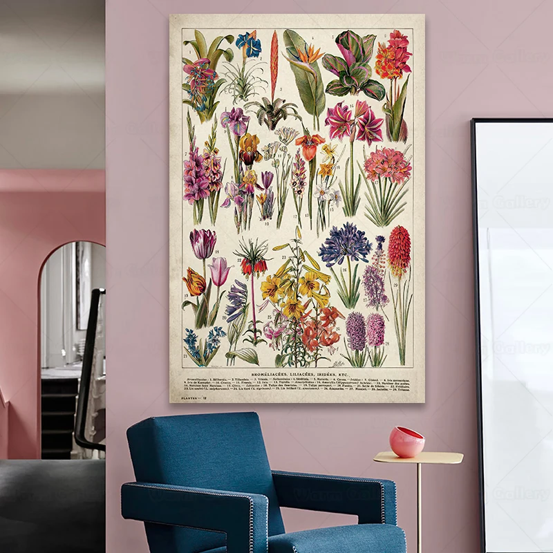 Винтажный постер с дикими растениями ботанический цветок обучение гостиная
