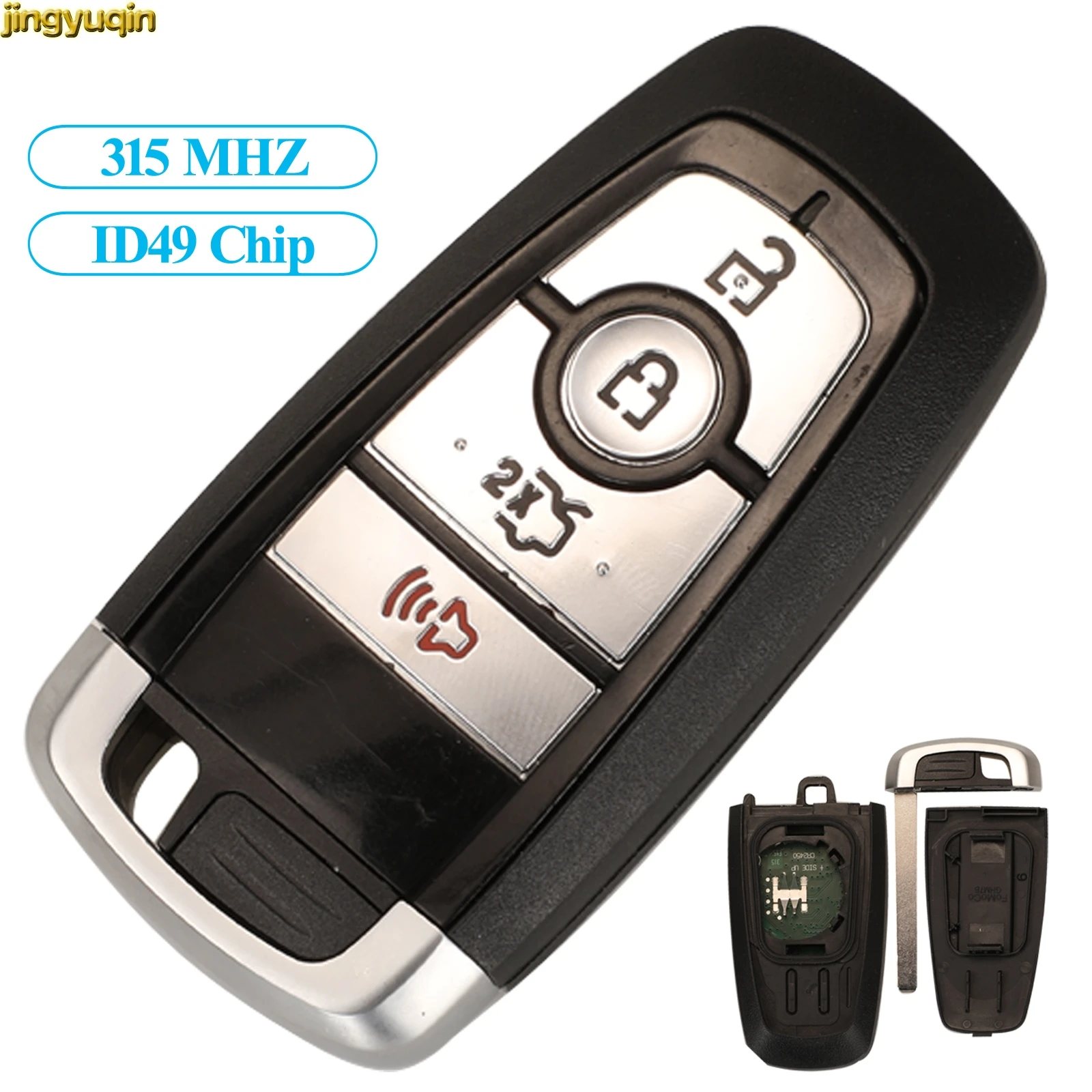 

Jingyuqin Remote Car Key Fob Control 315MHZ ID49 Chip For Ford Edge Mondeo Taurus 4 Buttons Original Factory Smart Case