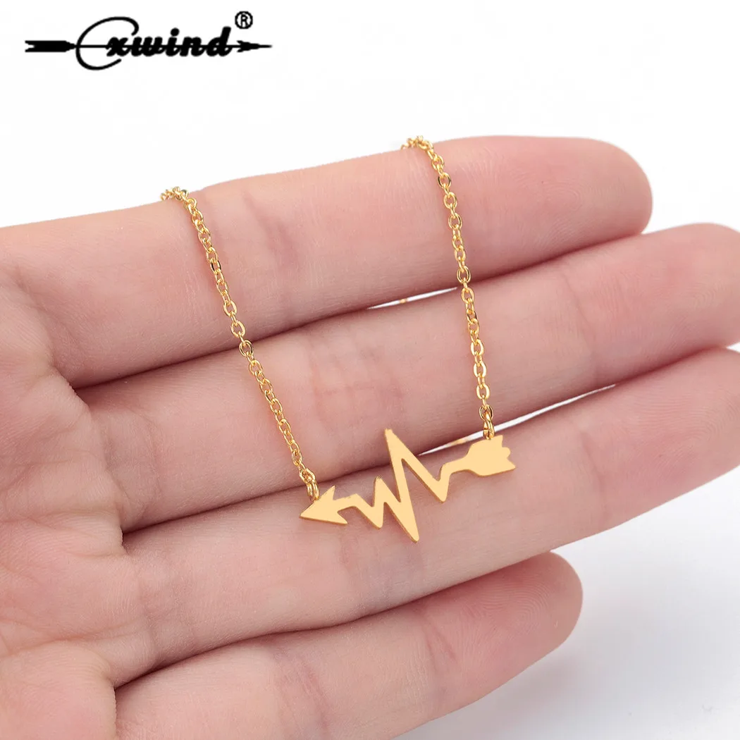 

Cxwind New Style Lifeline Pulse Necklaces Heartbeat Charm Open Arrow Pendant Necklace for Women Girls Birthday Chain collares