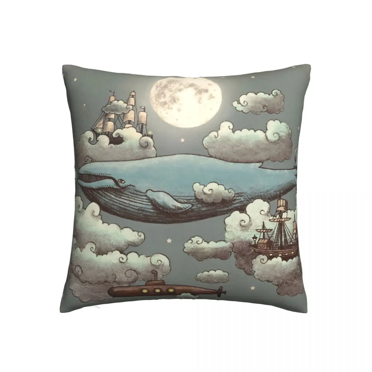 

Whale Pillow Case Ocean Meets Sky Polyester Sofa Pillowcase Zipper Summer Modern Cover