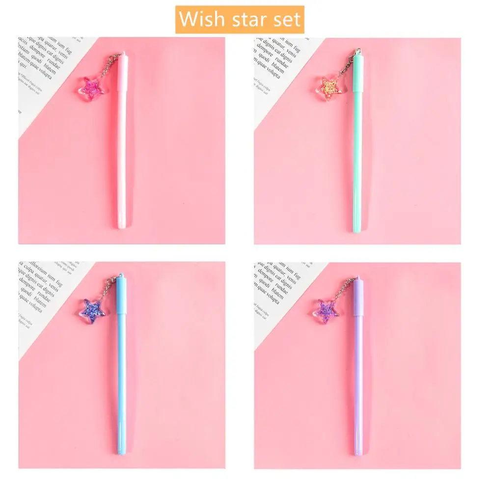 4pcs Mini star set 4 шт кристальная звезда желаний кулон ручка шариковая черный цвет гелевые чернила ручки для письма цепи алмазное украшение офиса школы F791 - Цвет: 4pcs Mini star set