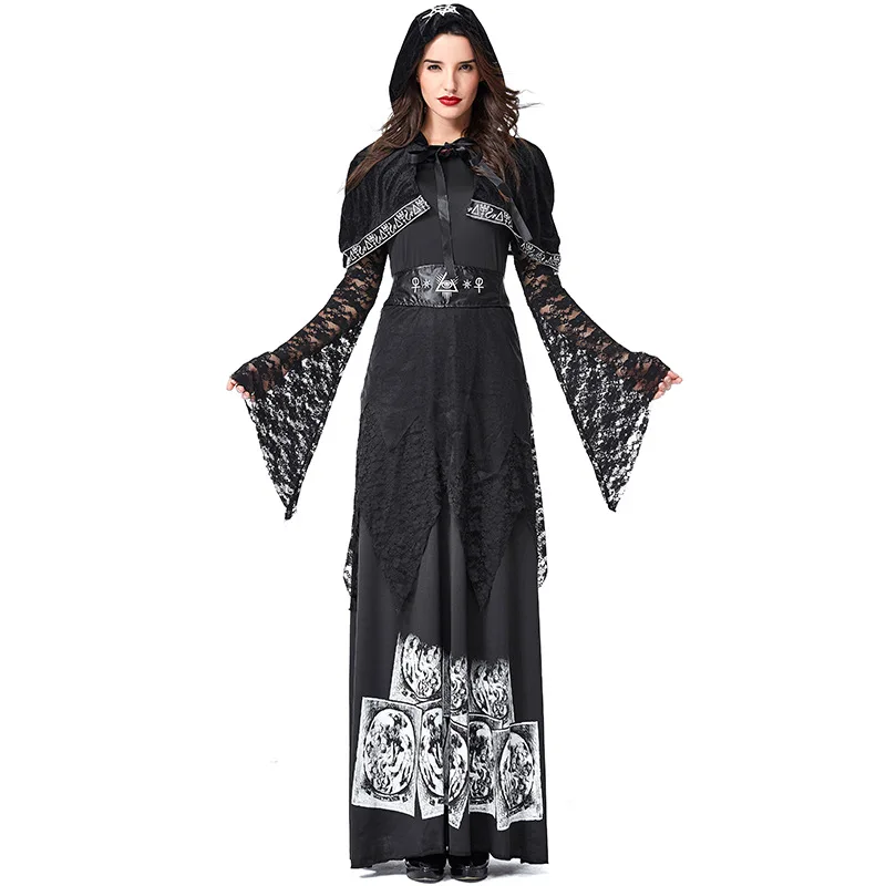 

Women Gothic Dark Witch Costume Adult Halloween Witch Role Game Cosplay Carnival Fantasia Fancy Dress Funny Party Clothes