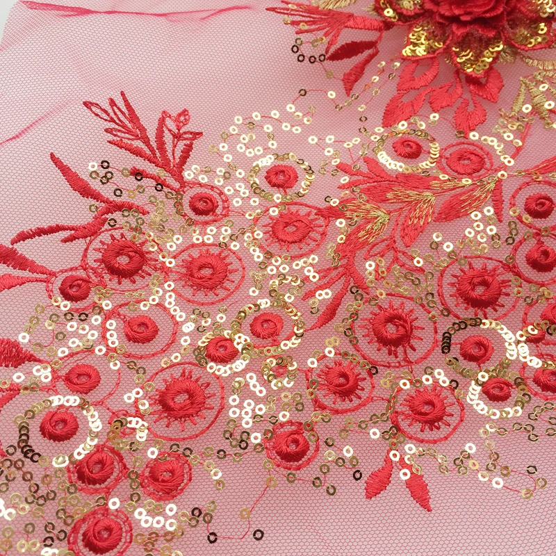 

3D Embroidery Sequin Sewing-On Patches Wedding-GownPatch For Clothing Applique Jeans DIY Accessories