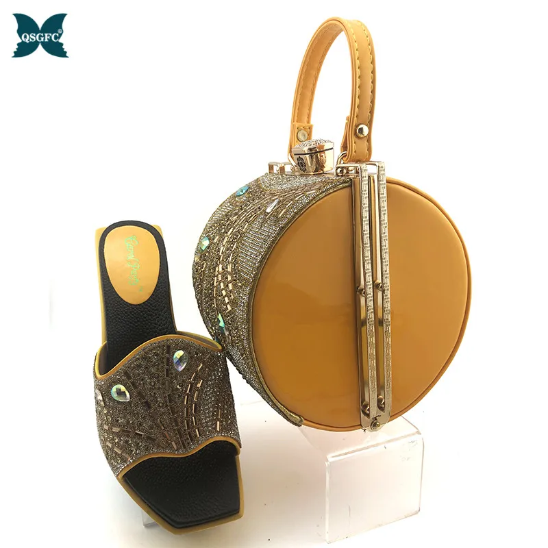 Новейший комплект из обуви и сумки желтого цвета итальянский дизайн женская