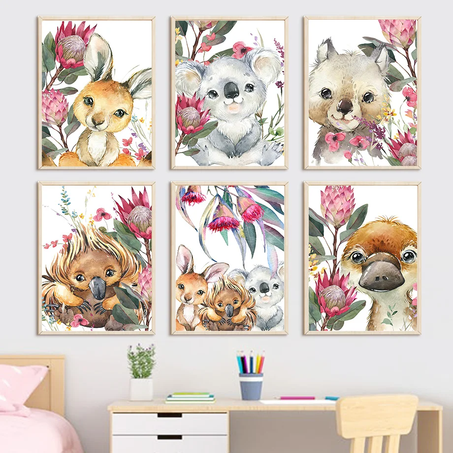 

Koala Deer Bear Platypus Baby Gift Nursery Wall Art Canvas Painting Nordic Posters And Prints Wall Pictures For Kids Room Decor