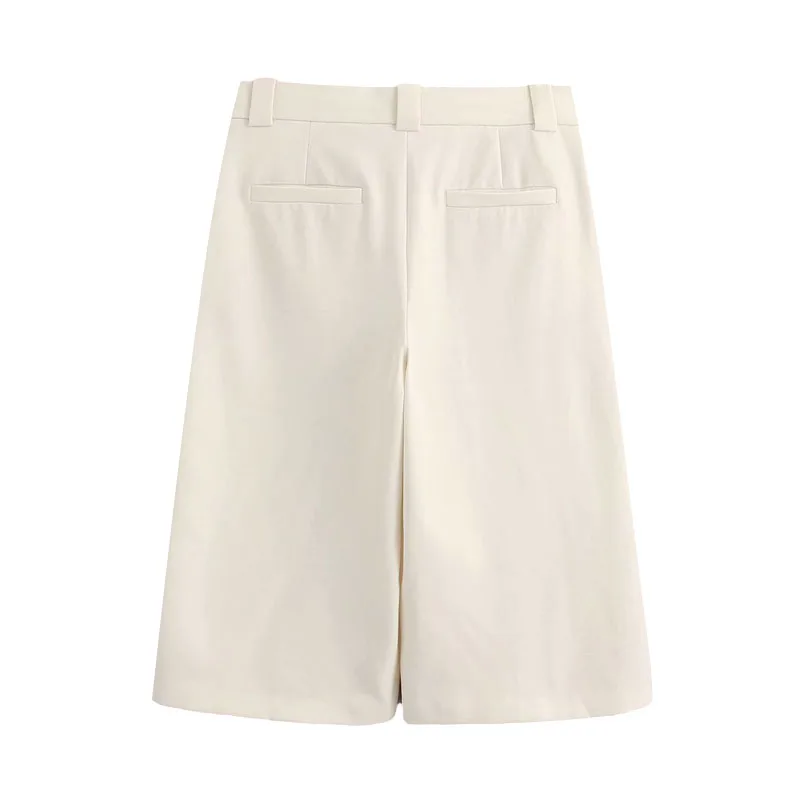 

2020 Women Fashion Side Pockets Straight Shorts Vintage High Waist Zipper Fly Short Pants Female Chic Pantalones