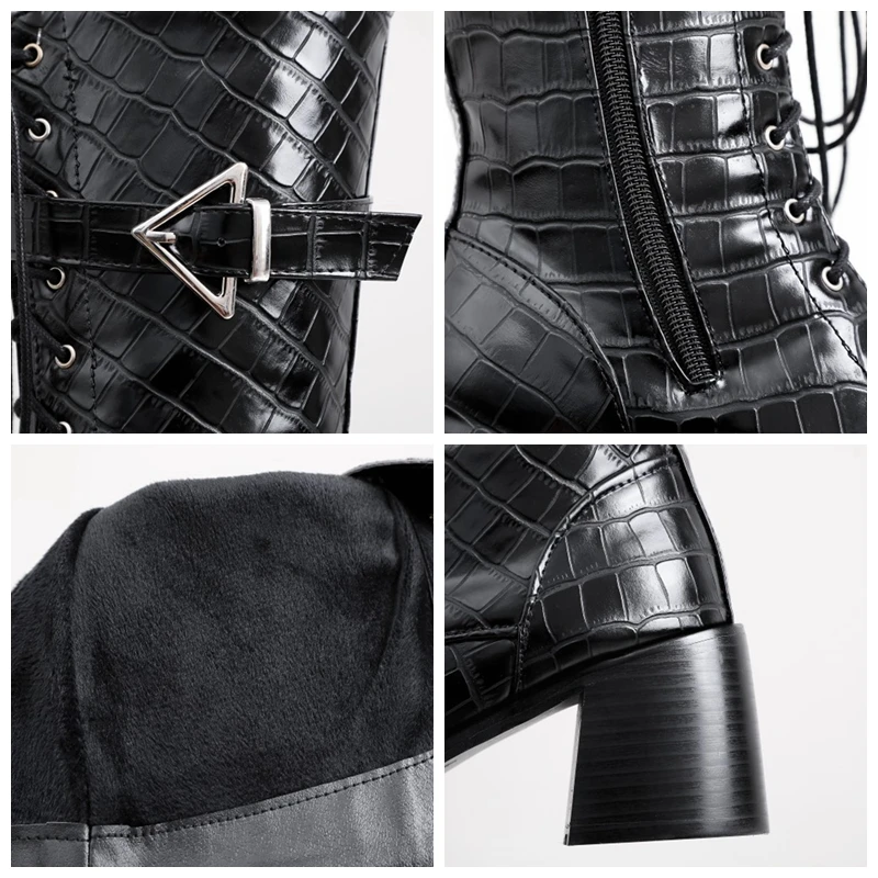 

SIMLOVEYO New 2021 Ladies Mid-Calf Boots Round Toe 6cm Heels Lace-Up Buckle Zip Stylish Cool Big Size 34-48 Casual Spring A3401