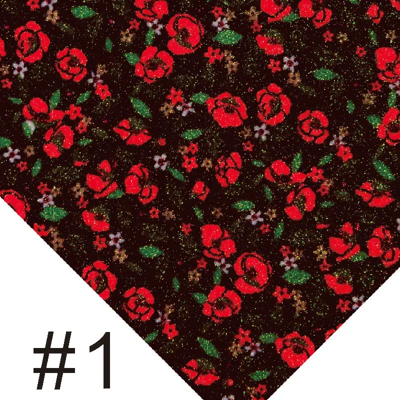 

A4 20*30cm Little Red Flower Printed Glitter Faux Leather Fabric By The Yard Synthetic Leather DIY Hair Bows Sewing Bags Shoes