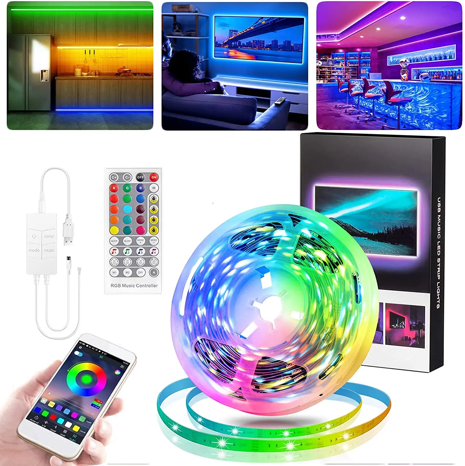 

5050 RGB 5 м музыкальная USB светодиодная полоса освещения синхронизации ТВ светодиодная подсветка с управлением через приложение гирлянда свет...