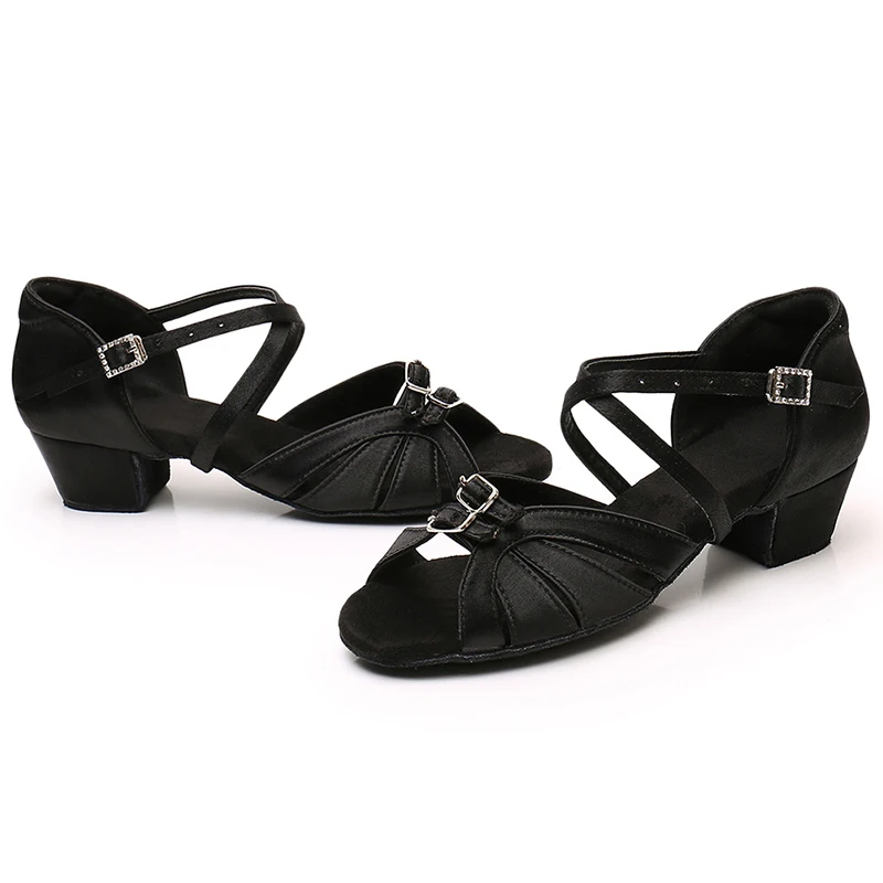 Tango Dance Shoes Girls Latin Modern Ballroom Shoes Pu/Satin Soft Bottom Dancing Shoes Children Kids Low Heel Dance Shoes