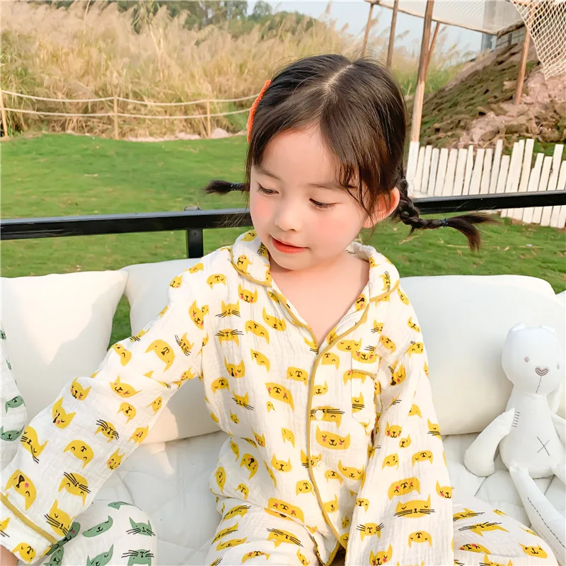 Весенне-Осенняя детская Домашняя одежда из чистого хлопка в горошек 2020 г.