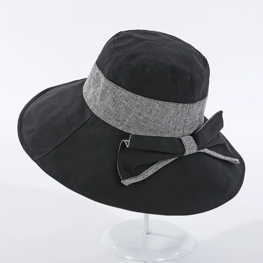 

Japanese new color-matching big brim bow fisherman hat women summer outing sun protector hat