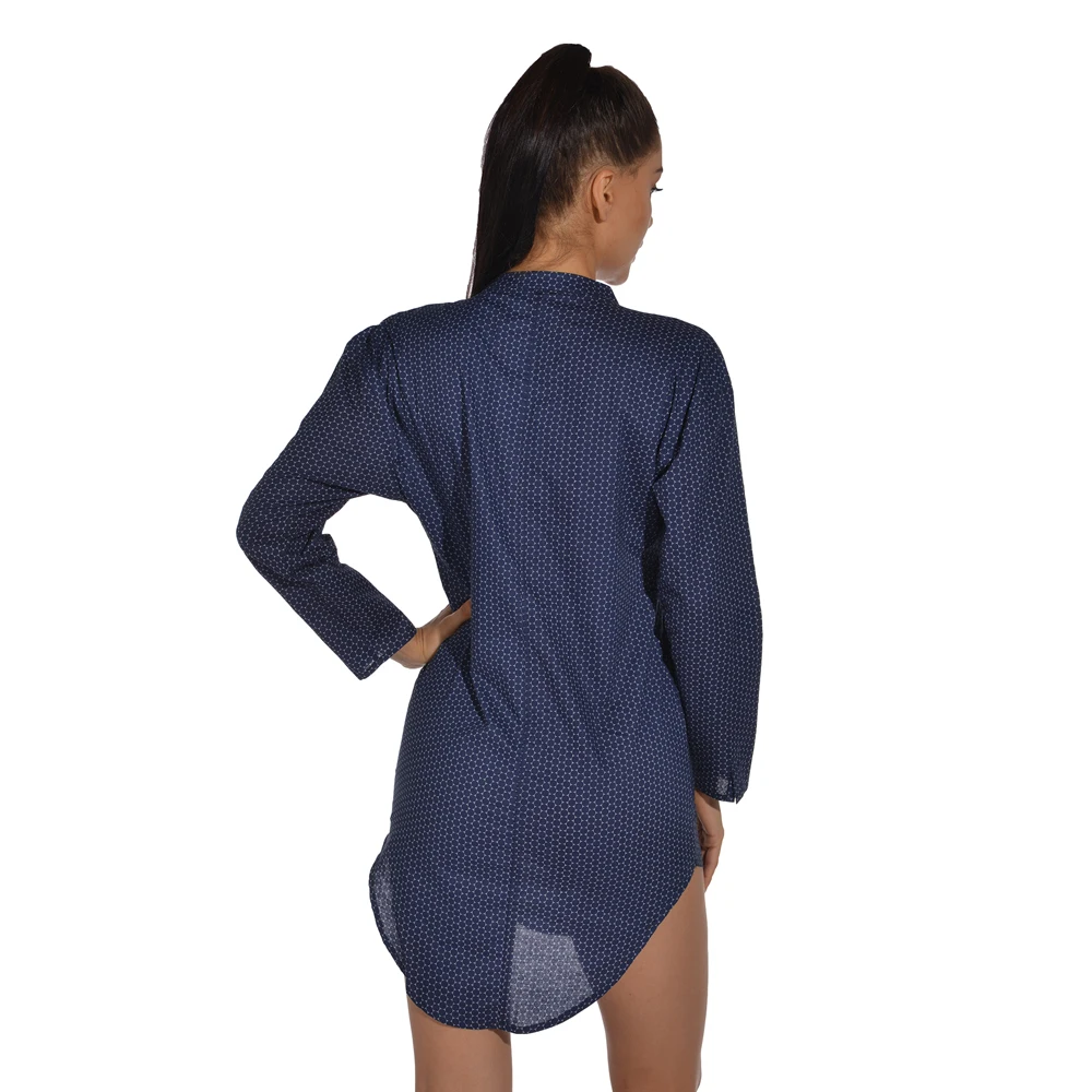 Sleepwear Women Long Sleeves Night Dress Ladies Sexy Thin Nightgown  Autumn Blue V Neck Casual Loose Home Clothing XXL