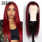 ISEE волосы индийские 99j прямая шнуровка, парики 150% плотность кружева передние человеческие волосы парики предварительно выщипывают волосы прямые кружева передний парик