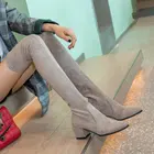 Сапоги женские зимние эластичные выше колена, на высоком каблуке, с Плюшевым Мехом, красные, черные, 2020