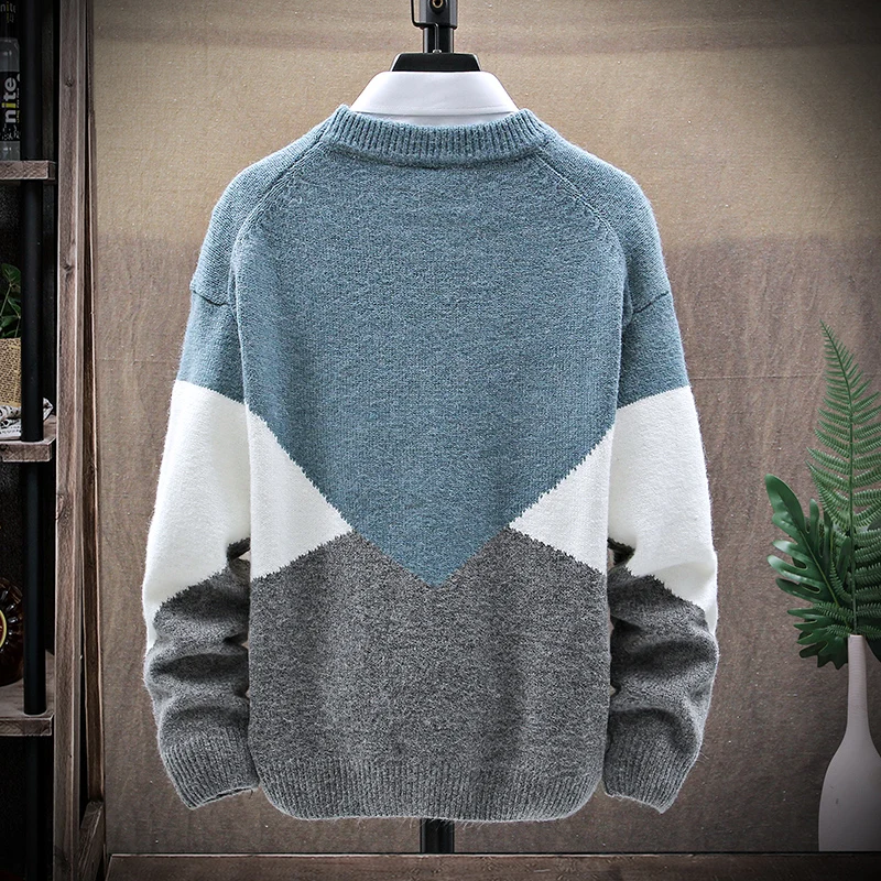 

Mens Crewneck Sweater Men 2020 Casual Fashion Korean Style Streetwear Fleece Pullovers Red Patchwork Loose Sweaters For Men