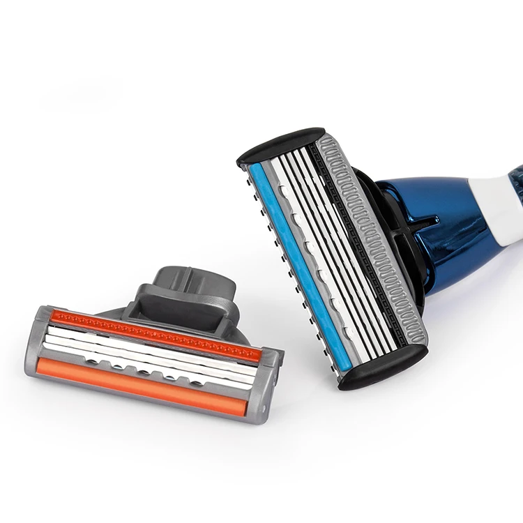 Синяя мужская бритва QShave может спроектировать ваше имя на ручке, 1 ручка и 10 картриджей(1 шт. лезвие X3, 9 шт. лезвие X5