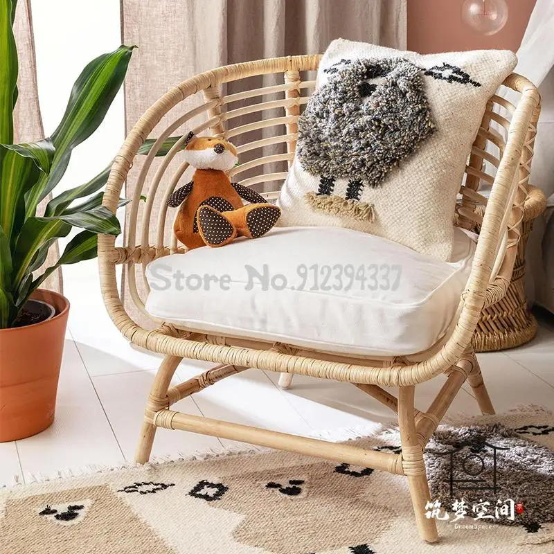 Japanese-style ins rattan chair natural real single sofa balcony living room net red light luxury lazy leisure chai | Мебель