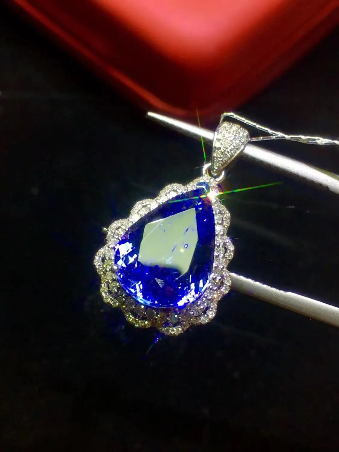 Изысканное ювелирное изделие оригинал 18 К белое золото 100% натуральный синий