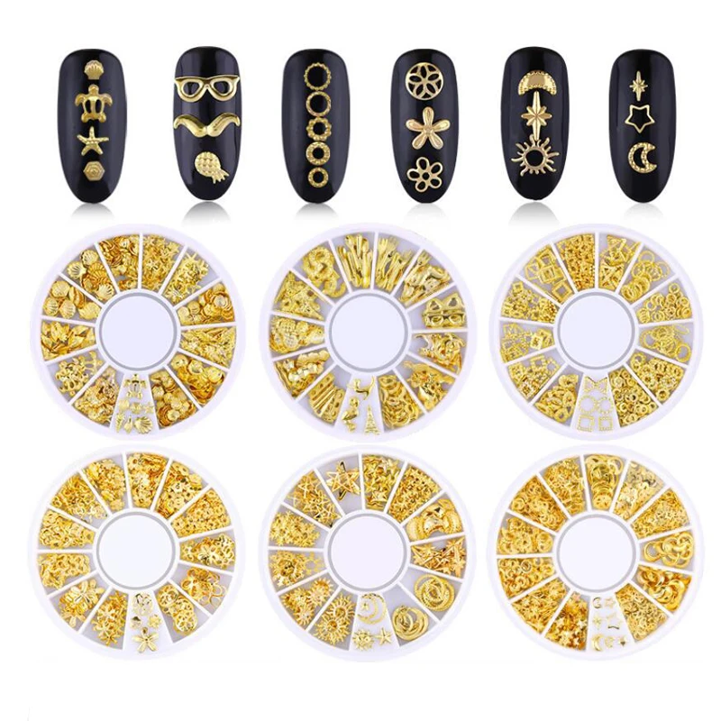 

Смешанные золотые металлические Стразы для ногтей маленькие заклепки для нейл-арта 3D украшение камень в колесе DIY Типсы