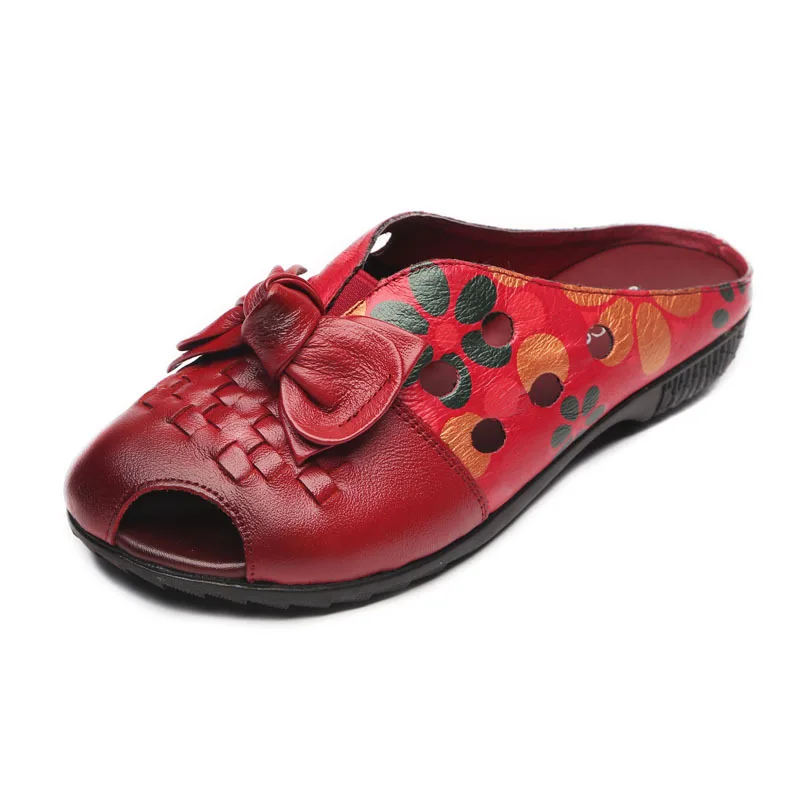 

Summer Sandals Women Hollow Out Breathable Slides Slip On Sandals Ethnic Cow Leather Shoes Woman Sandals Summer Casual Shoes