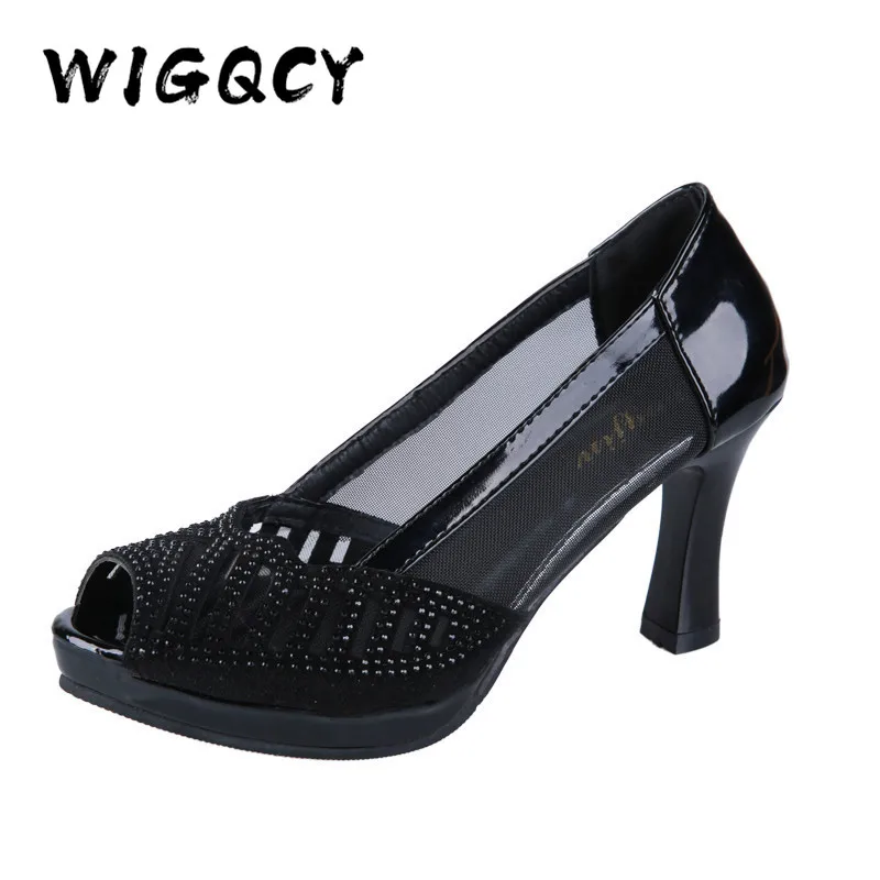 Туфли лодочки женские на высоком каблуке Блестящие Босоножки с открытым носком