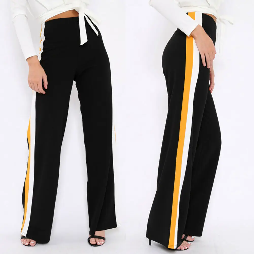 Брюки женские в полоску с широкими штанинами модные повседневные длинные брюки