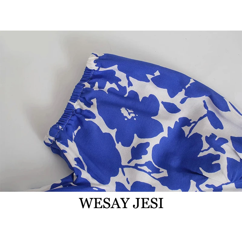 

WESAY JESI Za Womens Dress 2021 Summer New Fashion Print V-neck Elegant Puff Sleeve Dress TRAF Ladies A Line Loose Dress Ladies