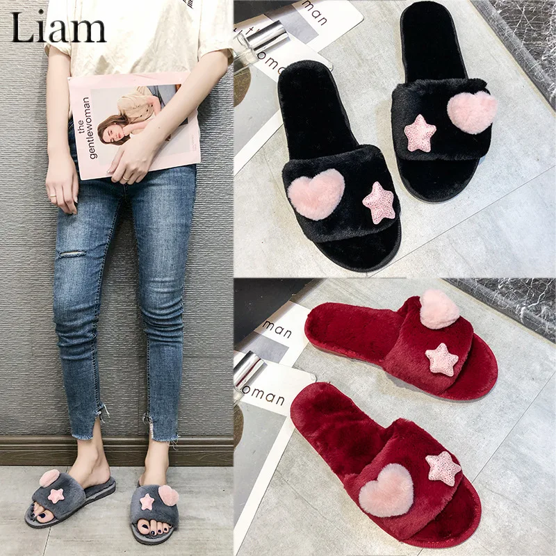 Liam Star/милые зимние домашние тапочки женские удобные мягкие плюшевые пушистые