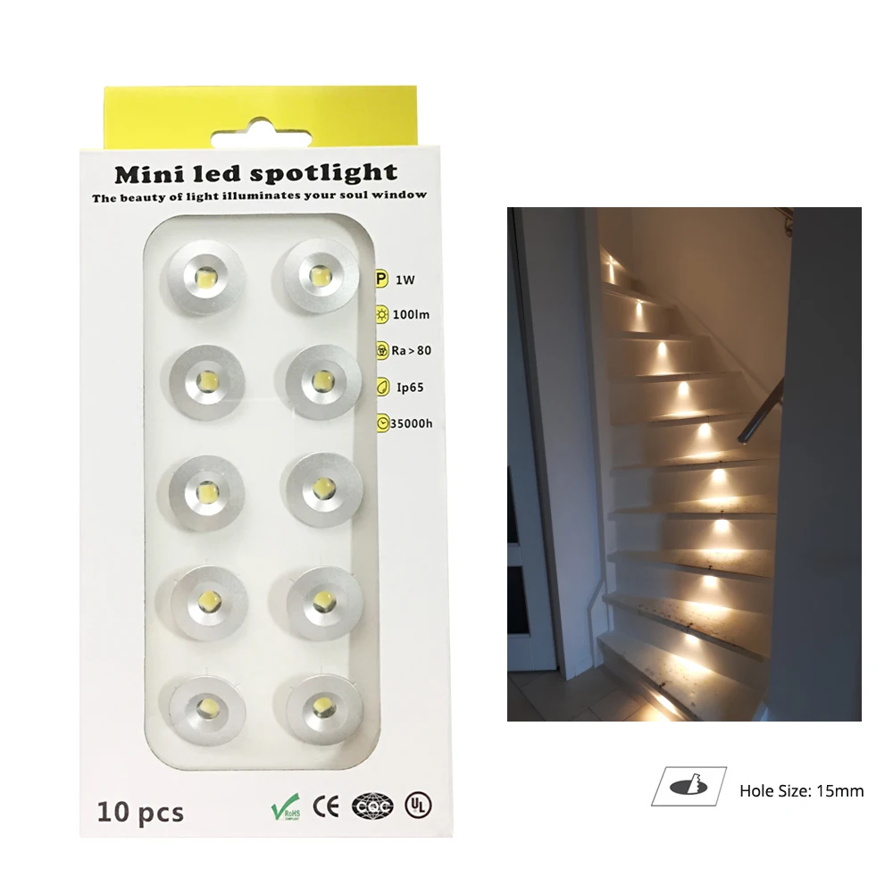 

10pc/box Small Die casting waterproof led spot Little spotlight 1W 100lm 12V for cabinet jewelry Painting background wall star D