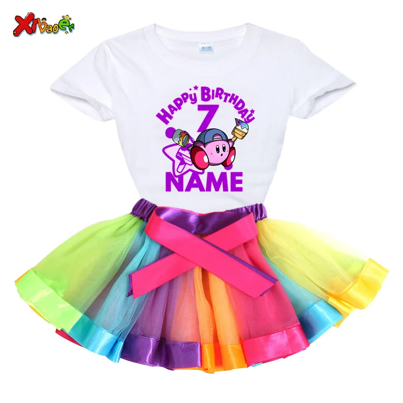 

2020 Girls Personalized Fashion Cute Dress Short Sleeve T-shirt Girls Baby Cartoon Print Custom Personalized Party Skirt Sets