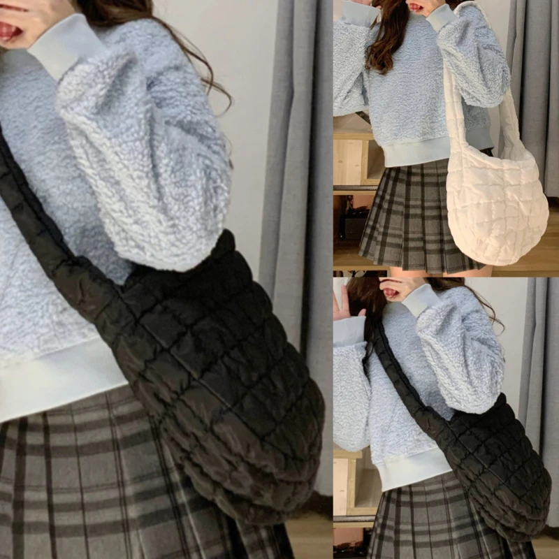 

New Winter Big Shoulder Bag Space Cotton Handbag Woman Casual Tote Down Diagonal Bags Feather Padded Ladies Shopping Pack
