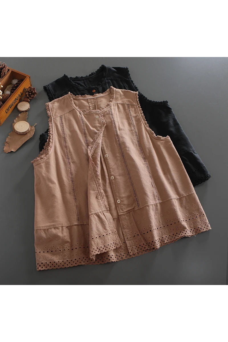 

Hollow Hook Embroidery solid vest women casual sleeveless summer vest