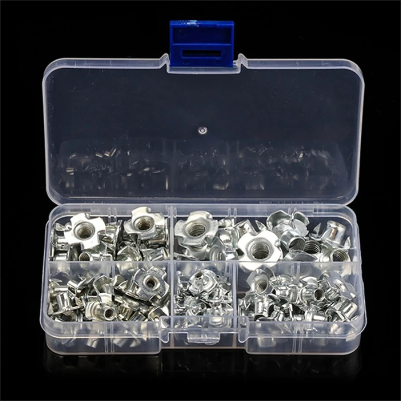 

90PCS Carbon Steel Four Pronged T Nuts M3/M4/M5/M6/M8 Blind Inserts Nut For Wood Furniture stainless steel latch