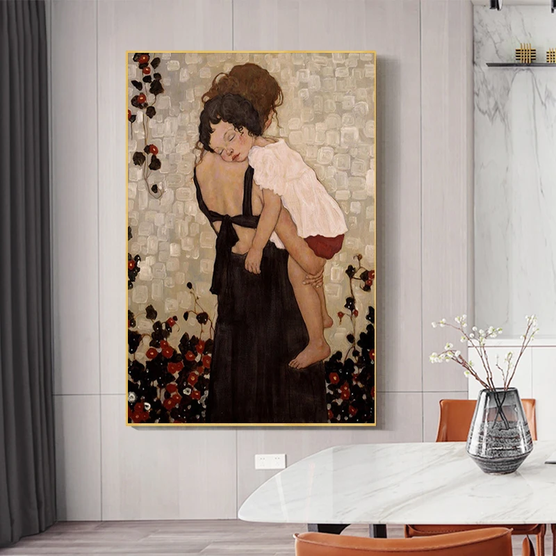 

Classic Artist Gustav Klimt's Painting of A Mother Holding A Baby on Canvas and Printing A Poster As An Art Decor Photograph