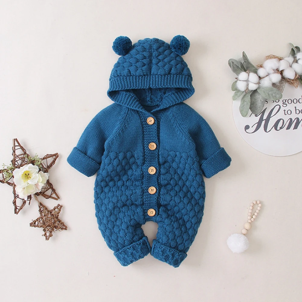 blue LOOZYKIT/детские вязаные комбинезоны с рисунком медведя; Осенний комбинезон для новорожденных мальчиков; зимний свитер с длинными рукавами; Детский комбинезон - Цвет: blue