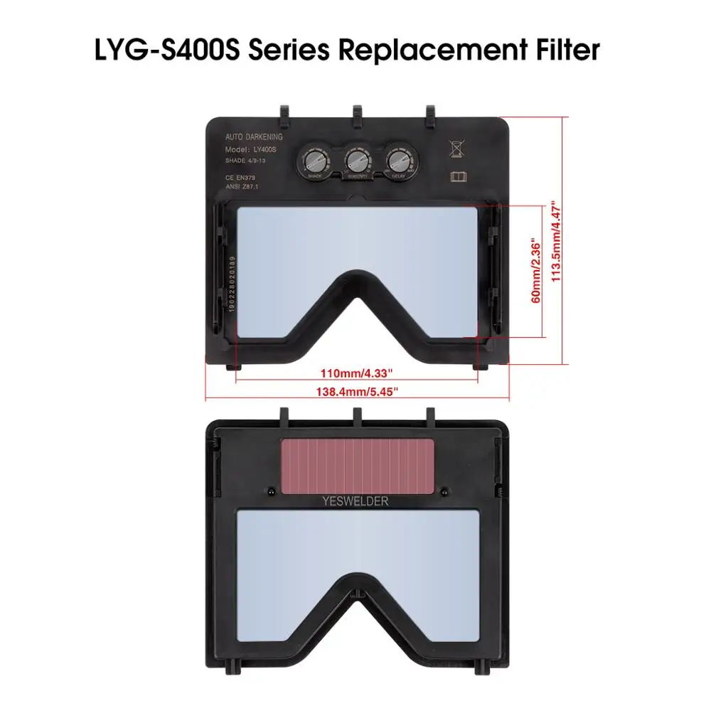 Сменный светофильтр YESWELDER с автоматическим затемнением на солнечной батарее ADF
