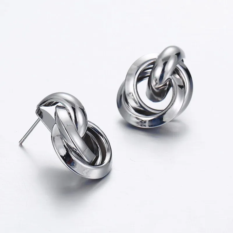 

European And American New Product Metal Alloy Double Circle Two Ring Buckle Earrings