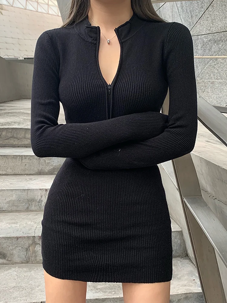 

Small black skirt spring and autumn dress small design sense zipper slim bottomed buttock skirt Rac