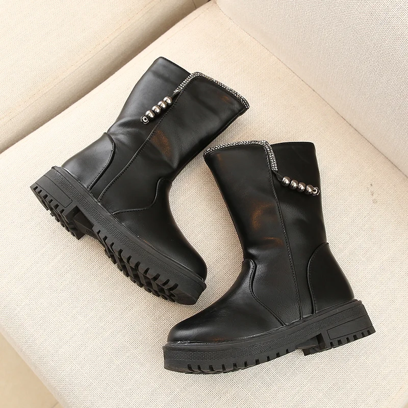 Детские кожаные ботинки до середины икры для девочек детские зимние на молнии