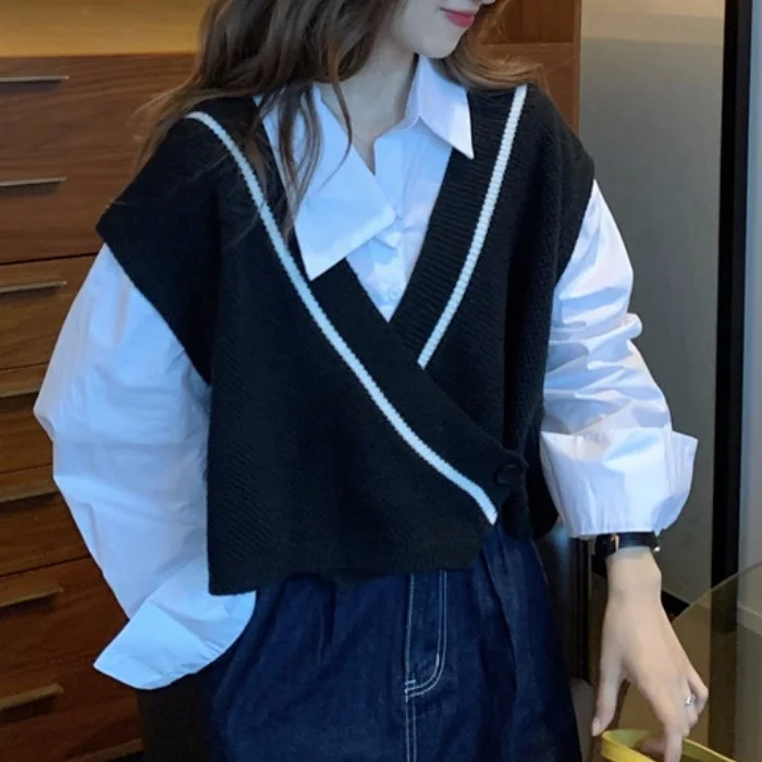 Жилет Женский Короткий трикотажный с V-образным вырезом весна-осень |