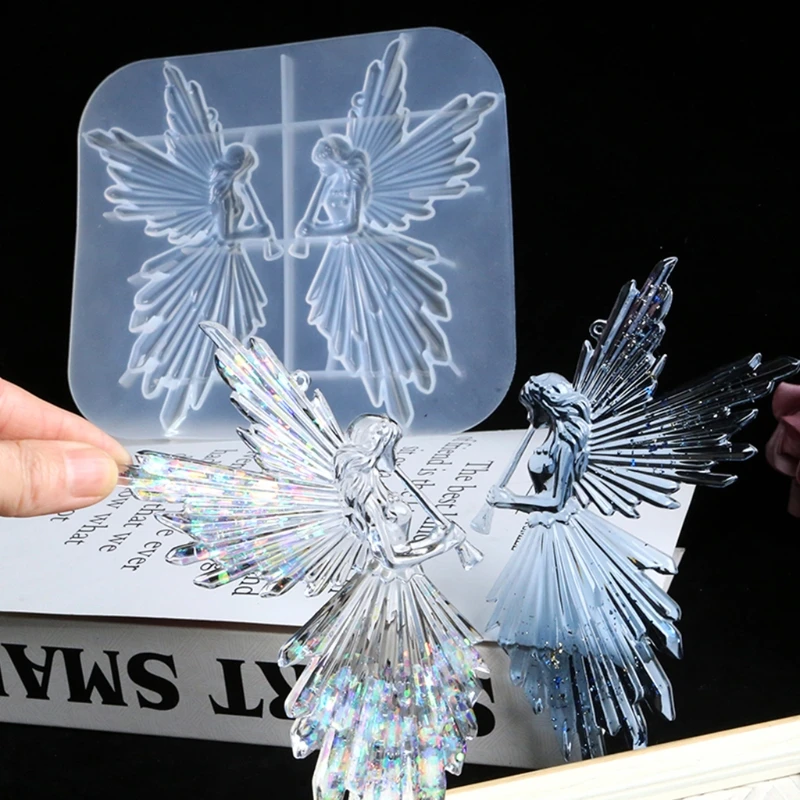 

Crystal Epoxy Resin Mold Girl with Flute Angel Mirror Shiny Silicone Mould DIY Crafts Decorations Ornaments Casting Tool