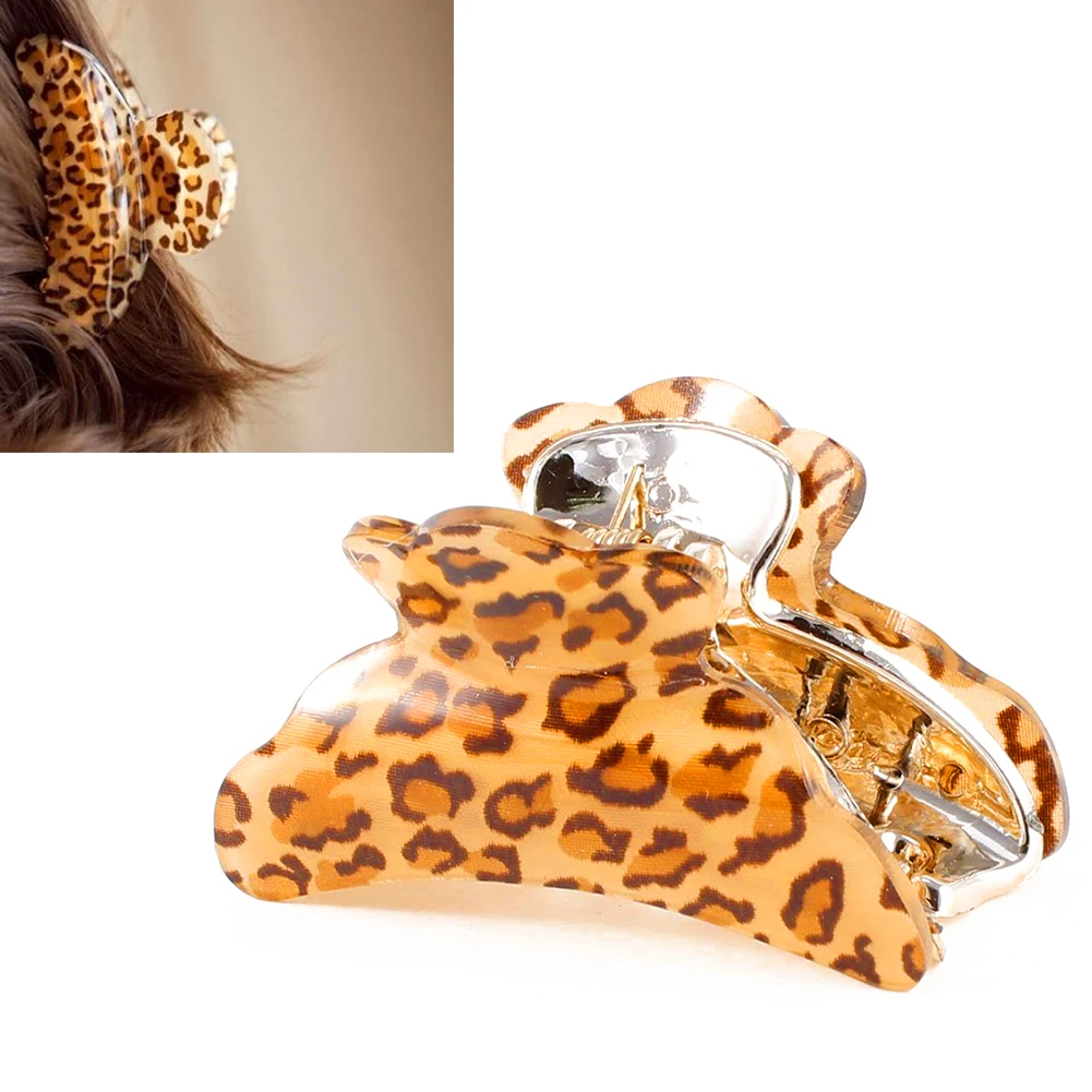 Пластиковые зажимы для волос женские толстые с леопардовым принтом пружинные